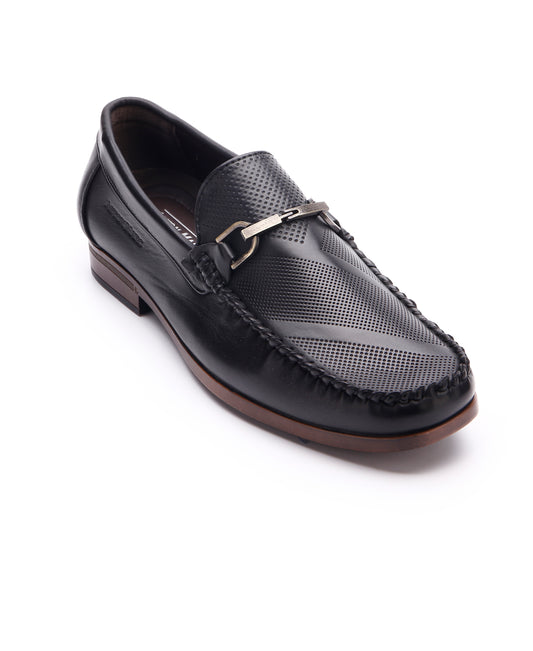 Faux Leather Moc Loafers - Black