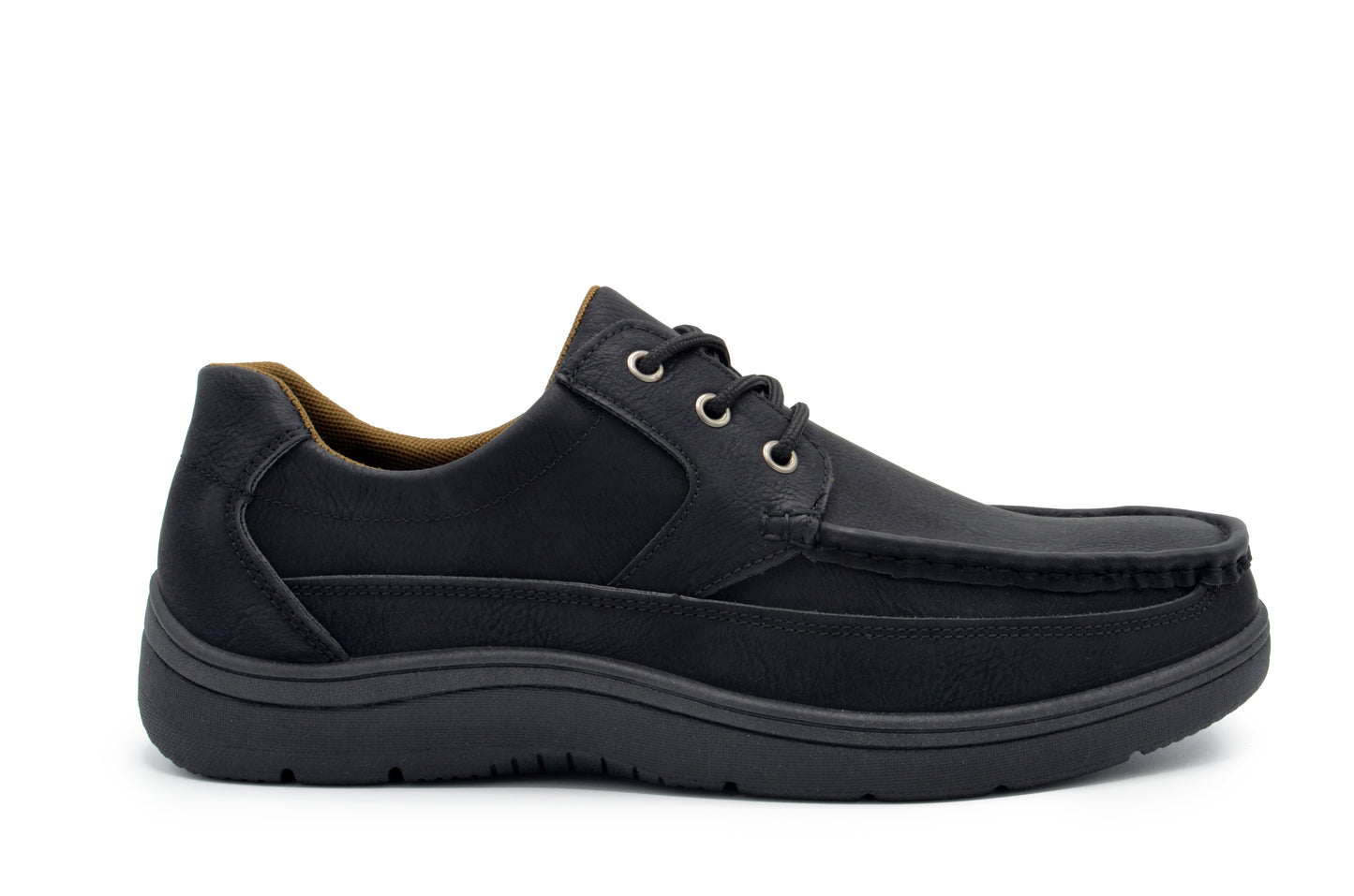 Lace-Up Moc Toe Newport Shoes - Black-Black