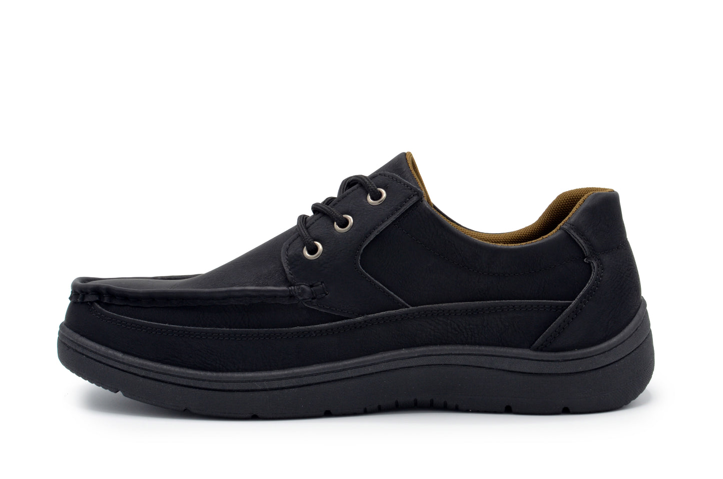 Lace-Up Moc Toe Newport Shoes - Black-Black